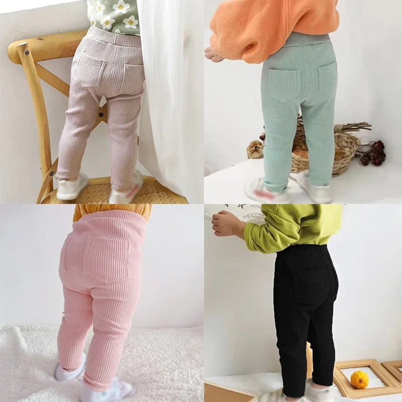 New Children Girls Boys Leggings Cotton Solid Color Cotton Ribbed Pants Spring Autumn Kids Pants Child High Waist Long Trousers
