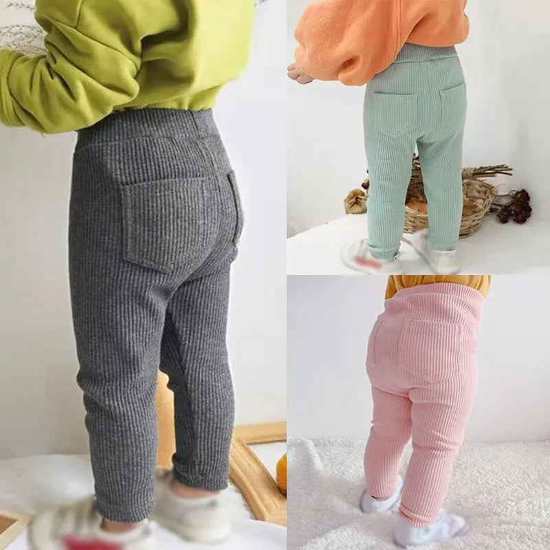 New Children Girls Boys Leggings Cotton Solid Color Cotton Ribbed Pants Spring Autumn Kids Pants Child High Waist Long Trousers