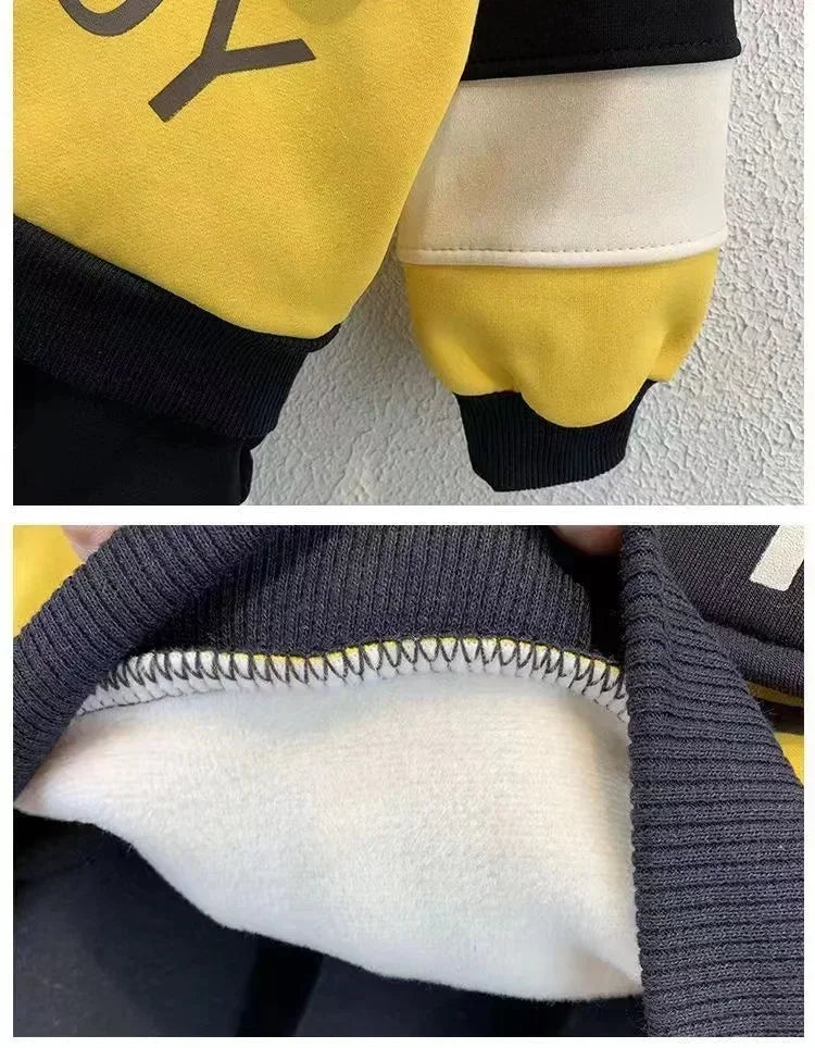 Children's spring And autumn Clothing Set New Boys Plush Thickened Sweater Pants Two Piece Set Baby Casual Sportswear 2 Pcs Kids