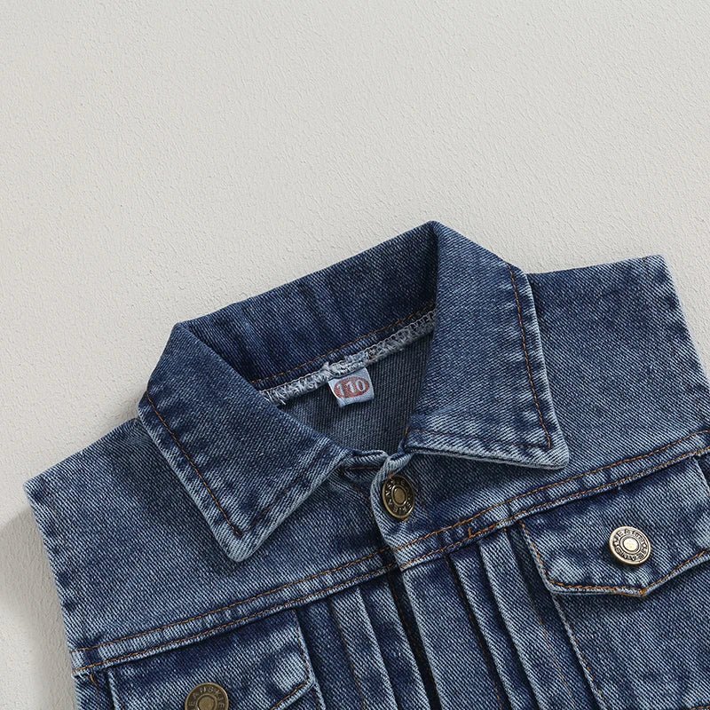2-7years Kids Vest Jacket Turn-Down Collar Button Closure Denim Vest Casual Sleeveless Denim Waistcoats For Girls And Boys