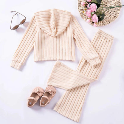 Toddler Spring/Autumn Girls Suit Hooded Top and Pants Two-piece Set Solid Color Casual Daily Girls Clothing Elastic Comfortable