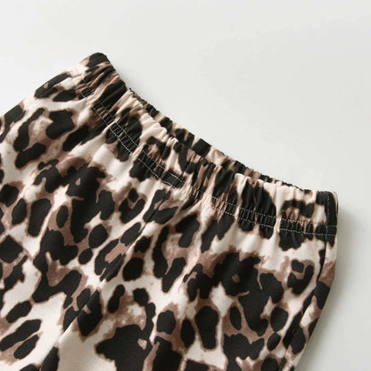 Spring Autumn Toddler Kids Baby Girls 2PCS Clothes Set Cotton Long Sleeve Top and Leopard Pants Fashion Outfit for Girls 1-5Yrs