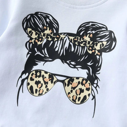 Spring Autumn Toddler Kids Baby Girls 2PCS Clothes Set Cotton Long Sleeve Top and Leopard Pants Fashion Outfit for Girls 1-5Yrs