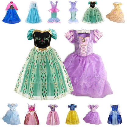 Collection of girls princess dresses inspired by popular characters for Halloween and birthday parties