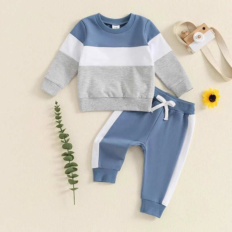 Toddler Baby Boy Girl Clothes Set Color Block Long Sleeve Crewneck Sweatshirts and Drawstring Pants 2Pcs Fall Winter Outfits Set