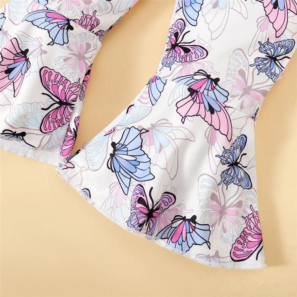 1-6 Years Kids Girl Daily Clothes Set Tie Dyed Short Sleeve Top+Butterflies Pants Summer Children Girl Fashion 2PCS Outfits