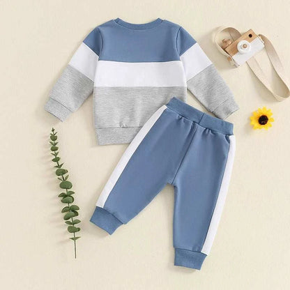 Toddler Baby Boy Girl Clothes Set Color Block Long Sleeve Crewneck Sweatshirts and Drawstring Pants 2Pcs Fall Winter Outfits Set