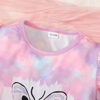 1-6 Years Kids Girl Daily Clothes Set Tie Dyed Short Sleeve Top+Butterflies Pants Summer Children Girl Fashion 2PCS Outfits