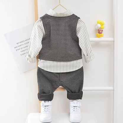 New Spring Autumn Baby Boys Clothes Suit Children Casual Vest Shirt Pants 3Pcs/Sets Toddler Gentleman Costume Kids Tracksuits