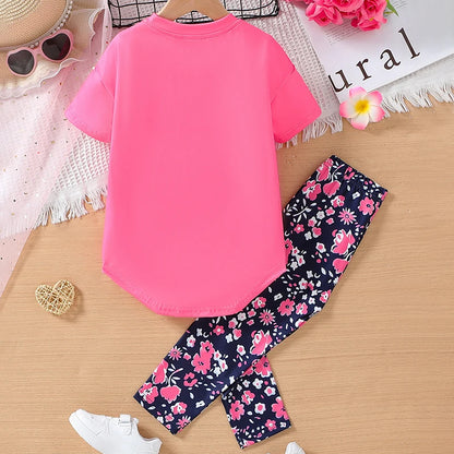 Summer Girls Clothing Sets 2024 New Cotton Fashion Short Sleeve T-shirt + Long Pants 2Pcs Suit for Kids Clothes 4 5 6 7 Years