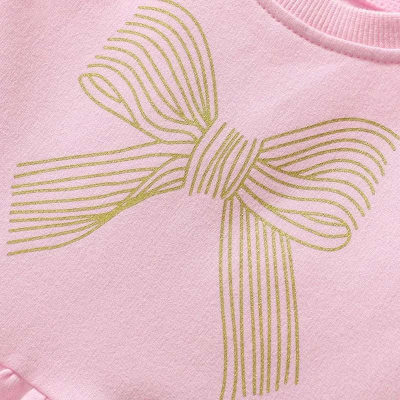 Girls Dress Sweet Bowknot Ruffles Decor Princess Dress Toddler Children Trendy Cotton Skin-Friendly Casual Dress Party Wear 2-7Y