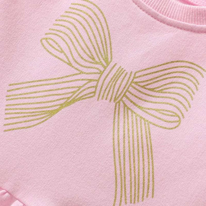 Girls Dress Sweet Bowknot Ruffles Decor Princess Dress Toddler Children Trendy Cotton Skin-Friendly Casual Dress Party Wear 2-7Y