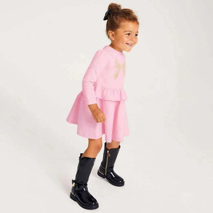 Girls Dress Sweet Bowknot Ruffles Decor Princess Dress Toddler Children Trendy Cotton Skin-Friendly Casual Dress Party Wear 2-7Y