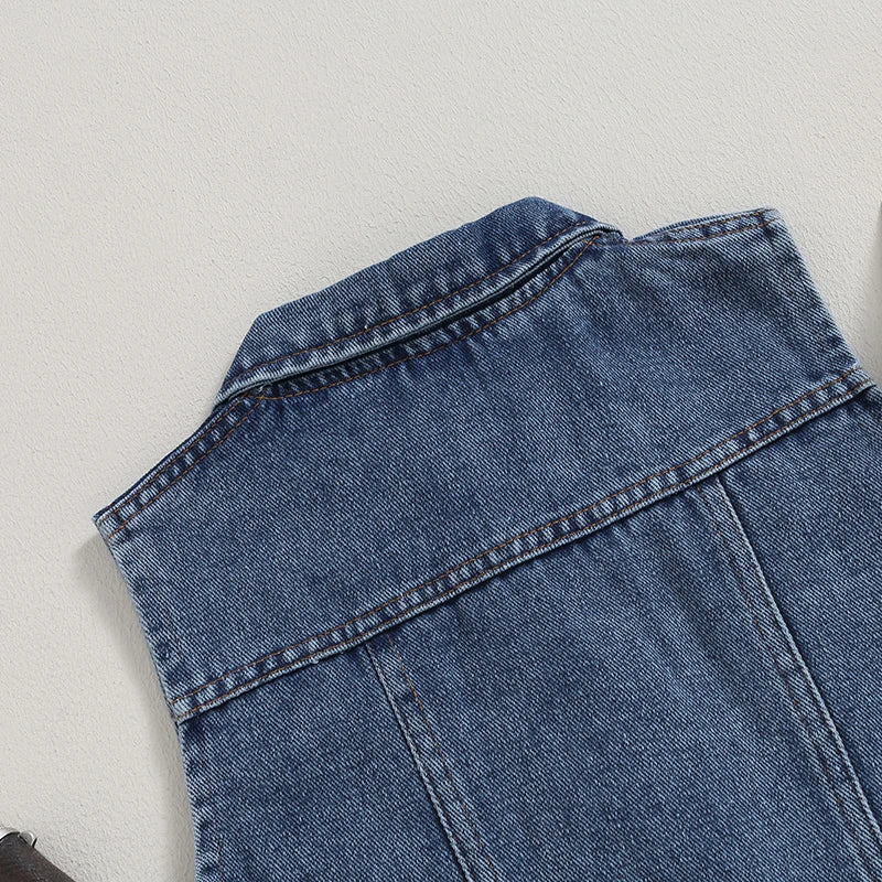2-7years Kids Vest Jacket Turn-Down Collar Button Closure Denim Vest Casual Sleeveless Denim Waistcoats For Girls And Boys