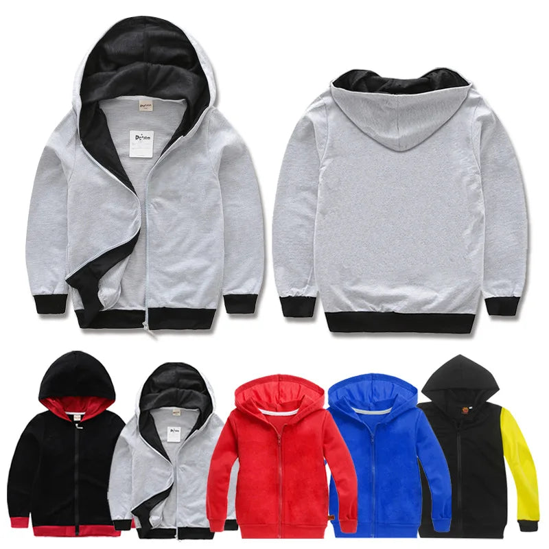 Spring Autumn Kids Baby Boys Coats Hooded Sweatshirt Girls Hoodies Children Jacket Toddler Outerwear Clothes Gray Blue Red 3-12T