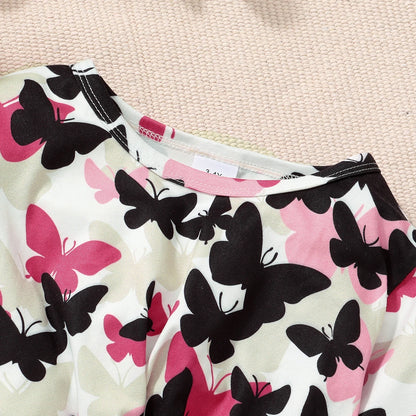 1-6 Years Children Girl Clothes Set Cute Butterfly Long Sleeve Top + Black Pant Fashion Spring & Autumn 2PCS Outfit Kids Clothes