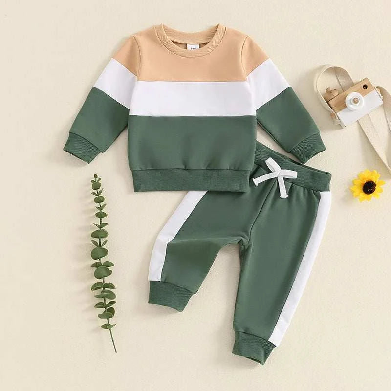 Toddler Baby Boy Girl Clothes Set Color Block Long Sleeve Crewneck Sweatshirts and Drawstring Pants 2Pcs Fall Winter Outfits Set