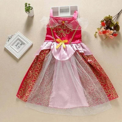 Girls princess dress kids pink and gold A-line costume with tulle overlay for birthday or Halloween party